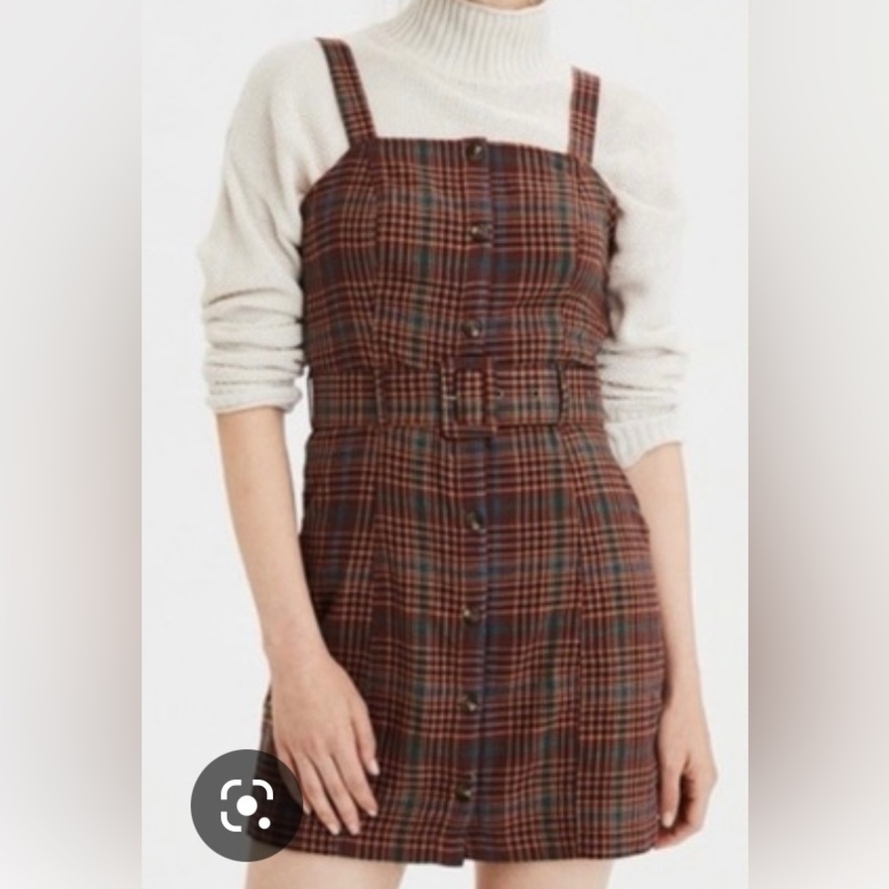 American Eagle Plaid Flannel Pinafore Dress XL Overall Belt not included